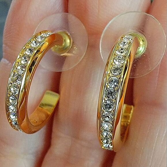 #Touchstone Crystal Channel Set Gold Hoop Earrings 0.75" #Gold Plated #NWOT - Picture 1 of 7